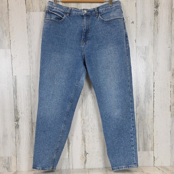 Mng Jeans Denim - MNG New Mom Classic Blue Straight Leg Women's Jeans 5 Pocket Zipup Size 12 FLAW